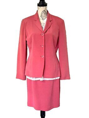 JONES OF NY Coral Silk Skirted Suit